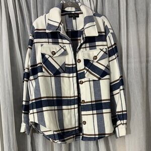 Love Tree Navy, Cream & Brown Plaid Shacket